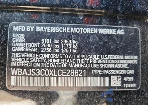 2020 BMW 540 Xi z USA, uszkodzony, nr VIN WBAJS3C0XLCE28821